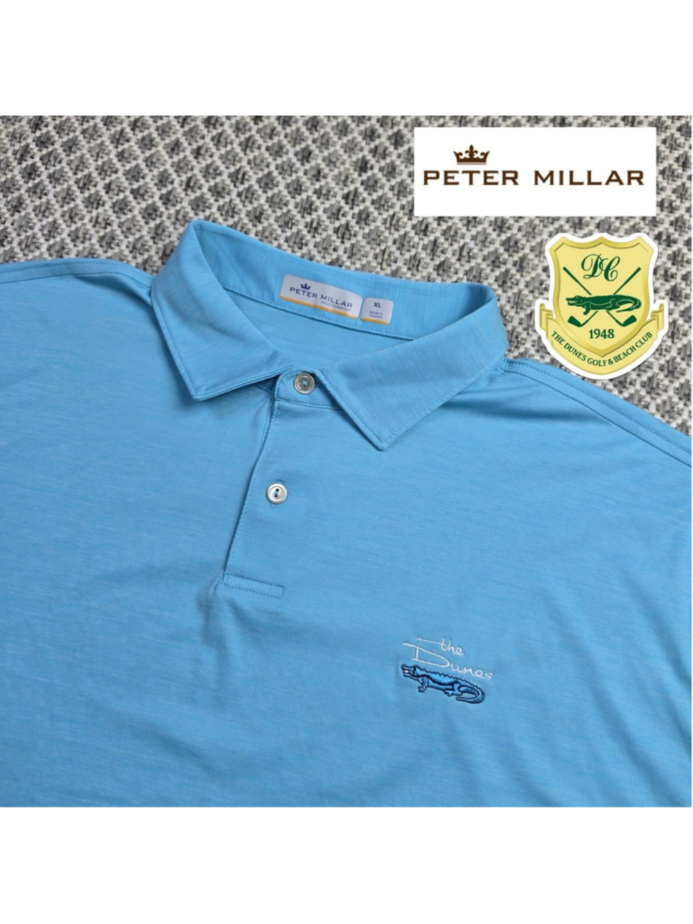 Peter Millar Featherweight The Dunes Golf Club Polo Mens XL Blue Gator Logo